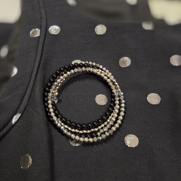 Elle Black and Silver Polka Dot Dress Size 4 - with bracelet - Picture 6 of 7